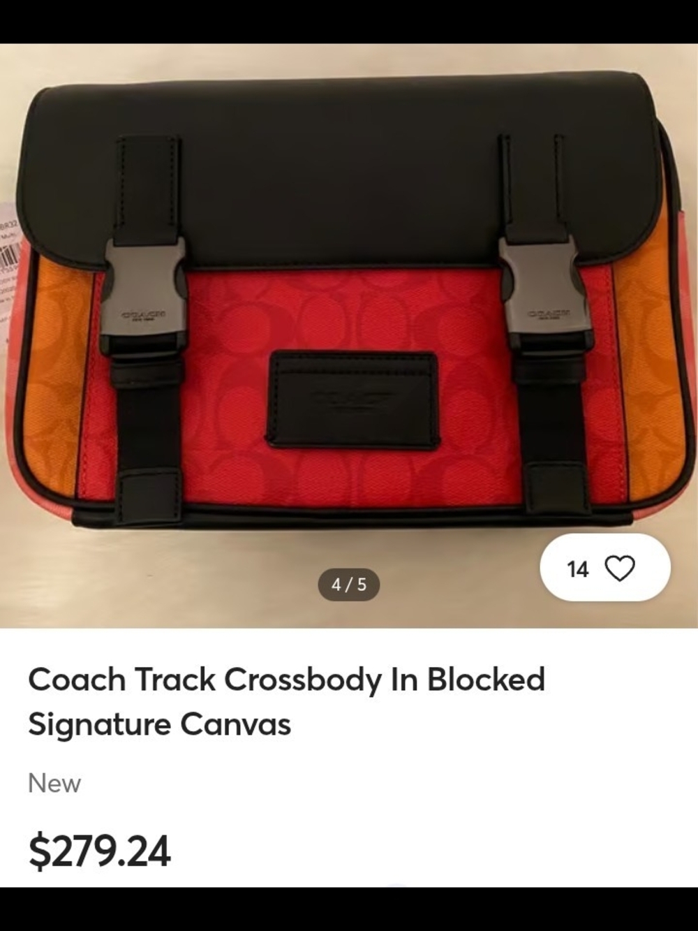 Coach Blocked Signature Messenger in Red, Orange & Black